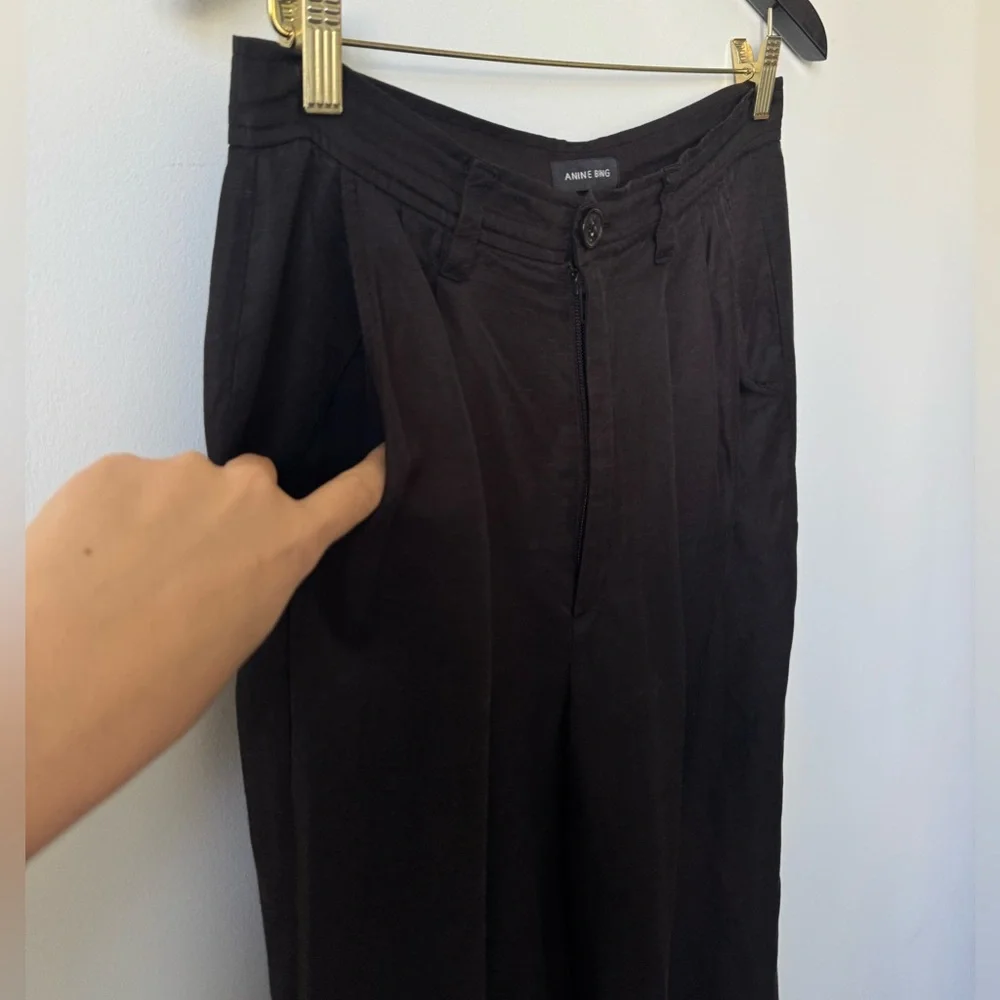 Anine Bing Carrie Pants in Black Linen - Size 8 (30” waist)